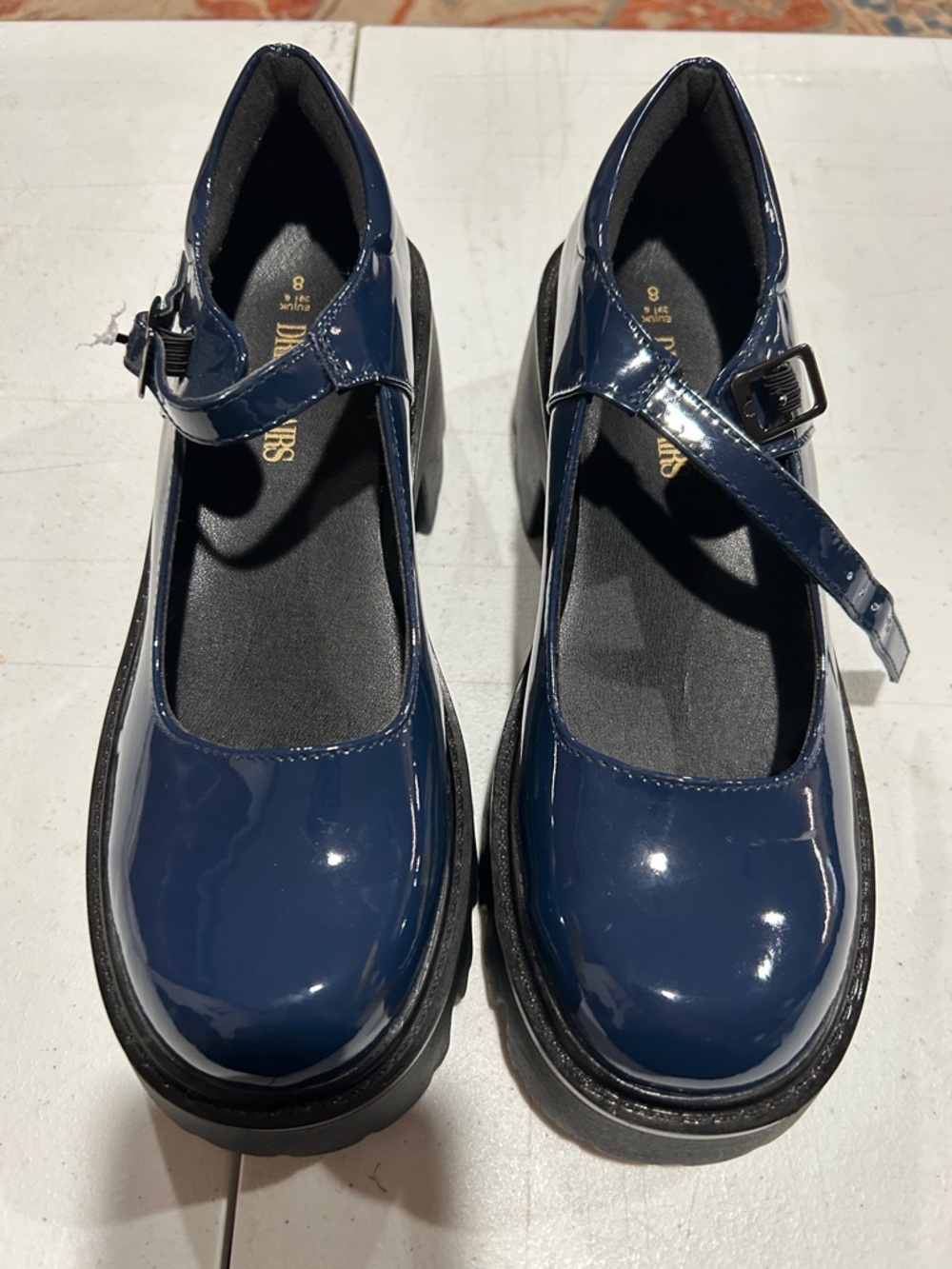 Dream Pairs Patent Navy Mary Jane Flats with Ankle Strap